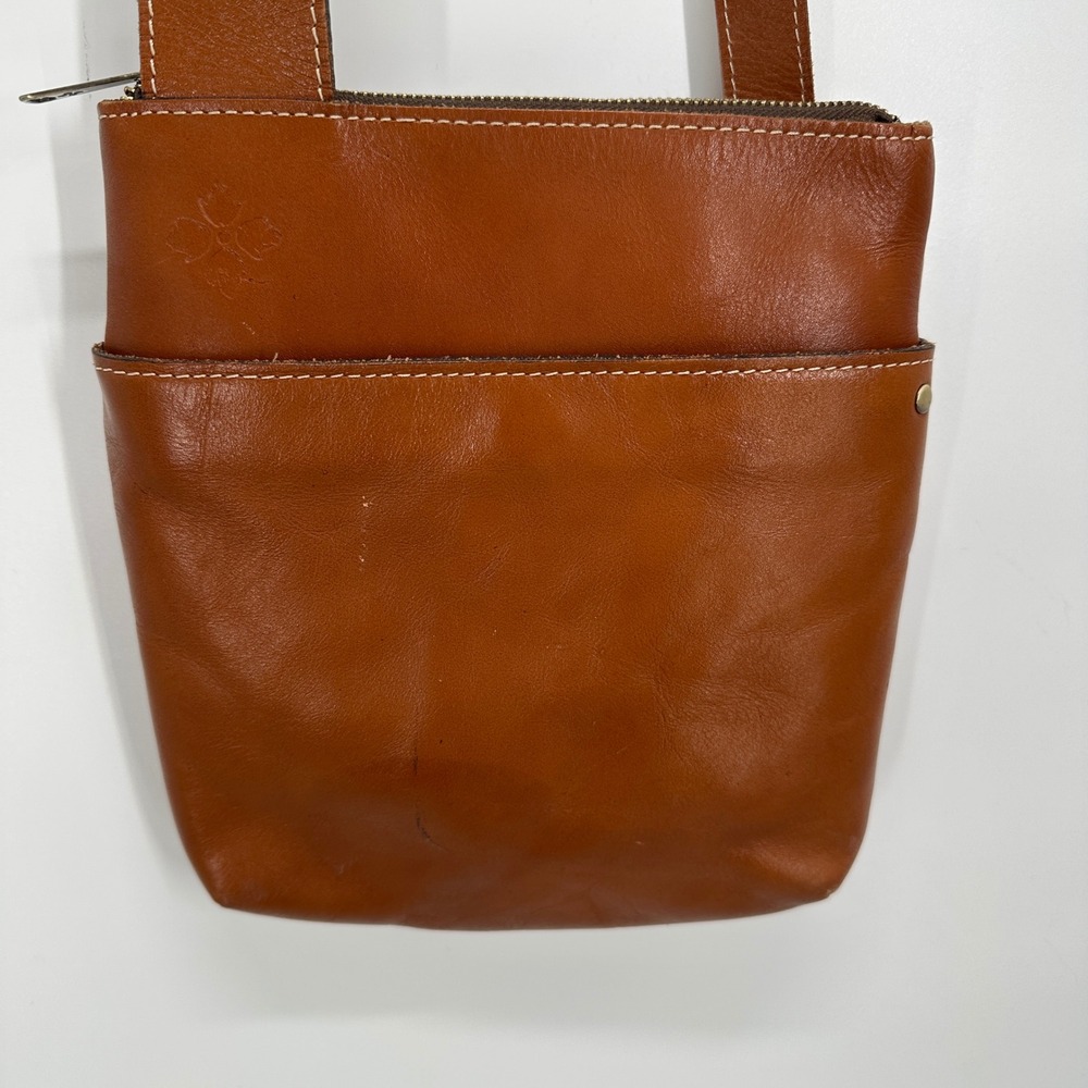Patricia Nash Cognac Leather Crossbody Bag Small Tan North South Messenger Purse